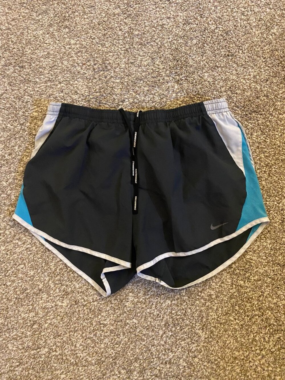 Nike Women Dri-Fit Running Shorts Dark Grey Blue White Workout Jogging  Size M